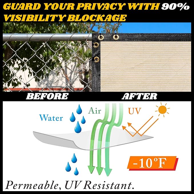 Royal Shade Custom Size 6' x 195' Beige Fence Privacy Screen Windscreen Cover Netting Mesh Fabric Cloth - Cable Zip Ties Included (We Make Custom Size)