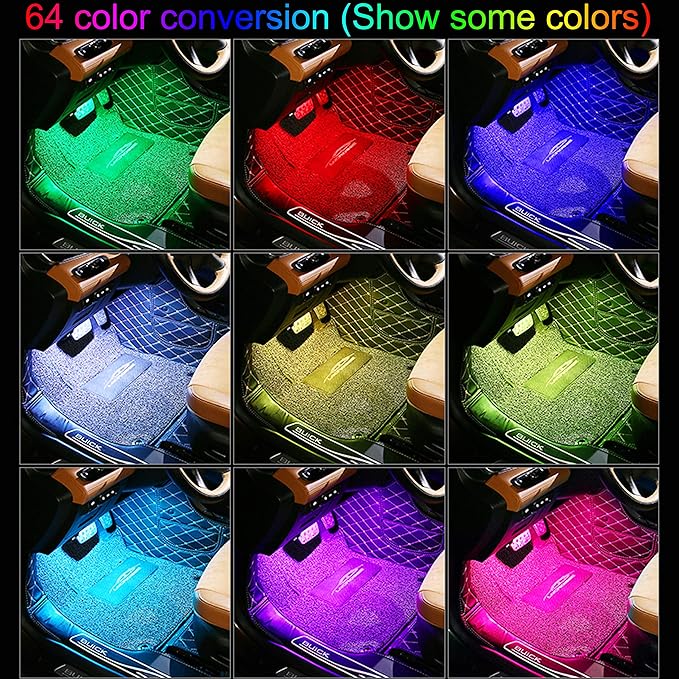 64 Colors Car Ambient Lighting Footwell RF Remote + APP Control Multicoloured Music Car Atmosphere Decorative Lighting Kit 1W DC 12V-24V