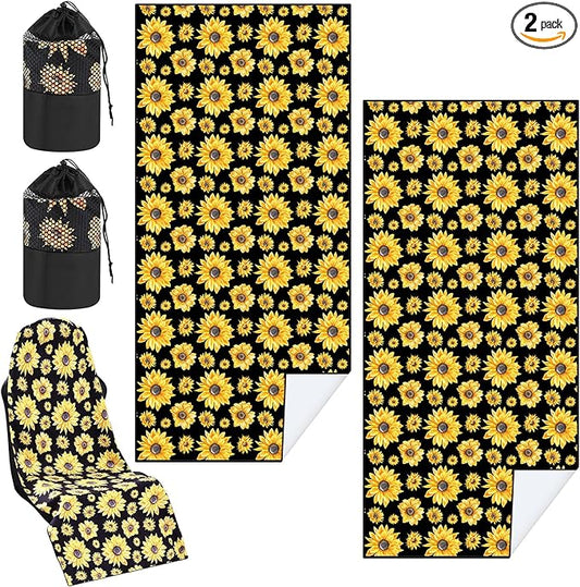 2 Pack Car Seat Towel Covers with Storage Bag 63 x 32 Inch Athletic Running Towel Seat Sweat Washable Non Slip Cover Gift for Car Outdoor Sport Activities (Sunflower)