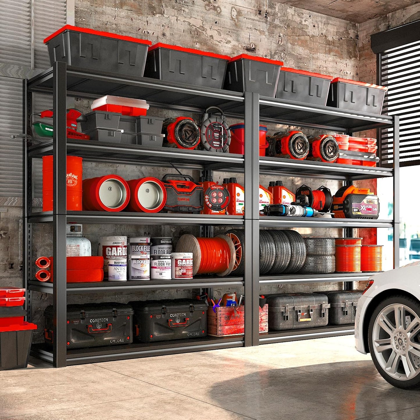 REIBII 48" W Garage Shelving 2500LBS Storage Shelves Adjustable Metal Shelving Heavy Duty Garage Shelves for Warehouse Pantry Basement 48" W x 72" H x 18" D, 2 Pack