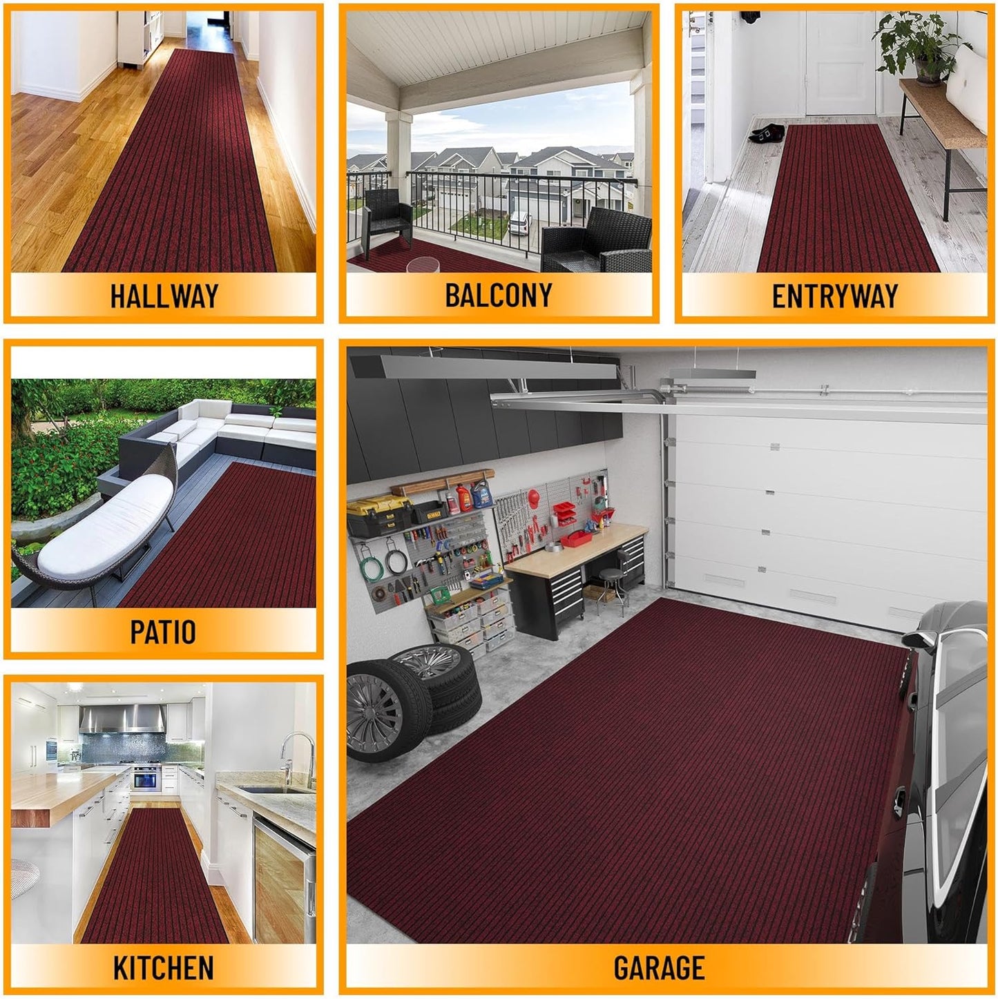 Ottomanson 2'7" x 8' Hallway Runner with Scraper Pile Extra Durable Non-Slip Rug Mat for Indoor & Outdoor Use - Ideal for Kitchen, Entryway, Patio & Garage - High-Traffic Carpet, Red