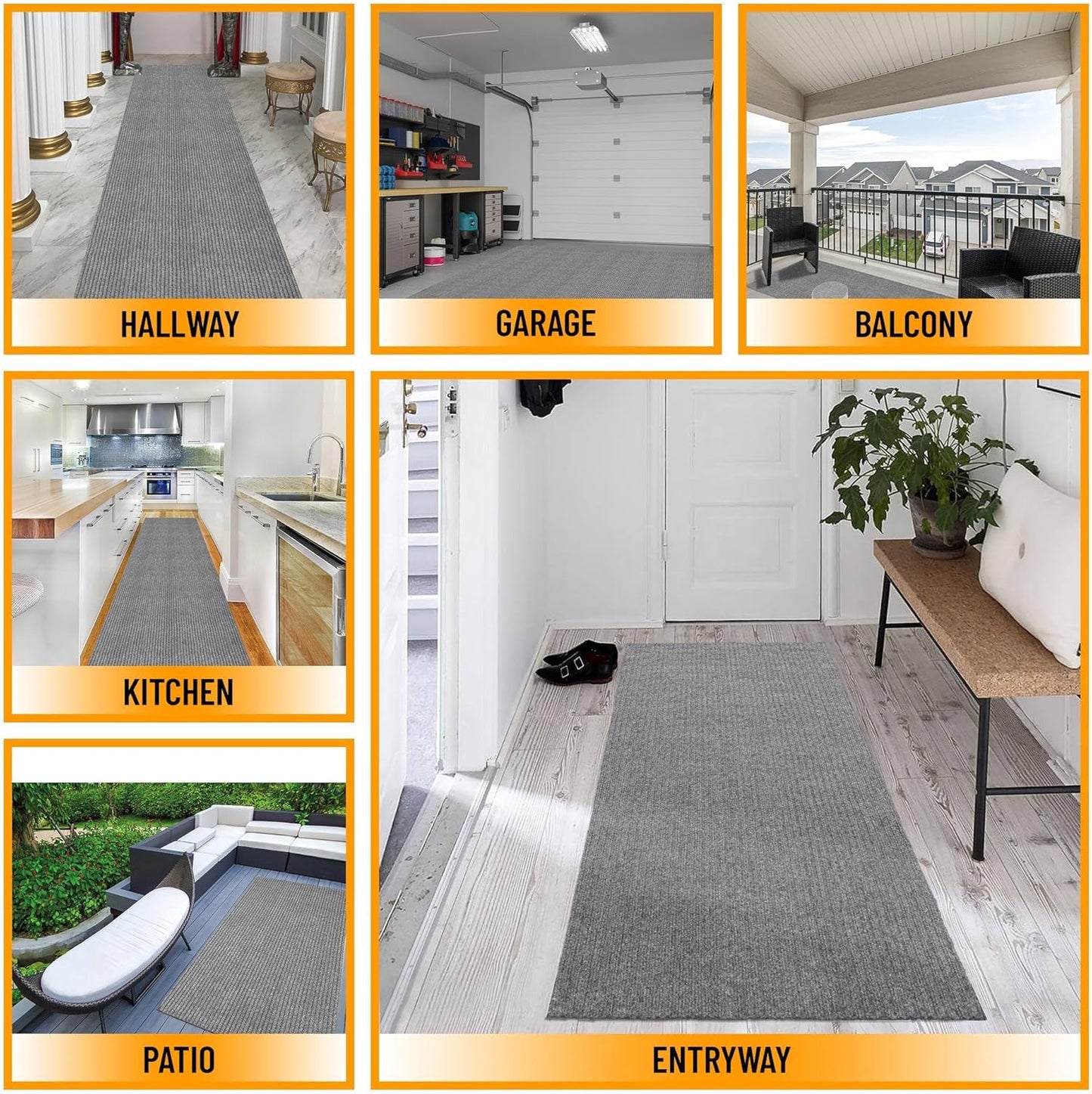 Ottomanson 2'7" x 40' Hallway Runner with Scraper Pile - Extra Durable Non-Slip Rug Mat for Indoor & Outdoor Use - Ideal for Kitchen, Entryway & Garage - High-Traffic Carpet, Gray