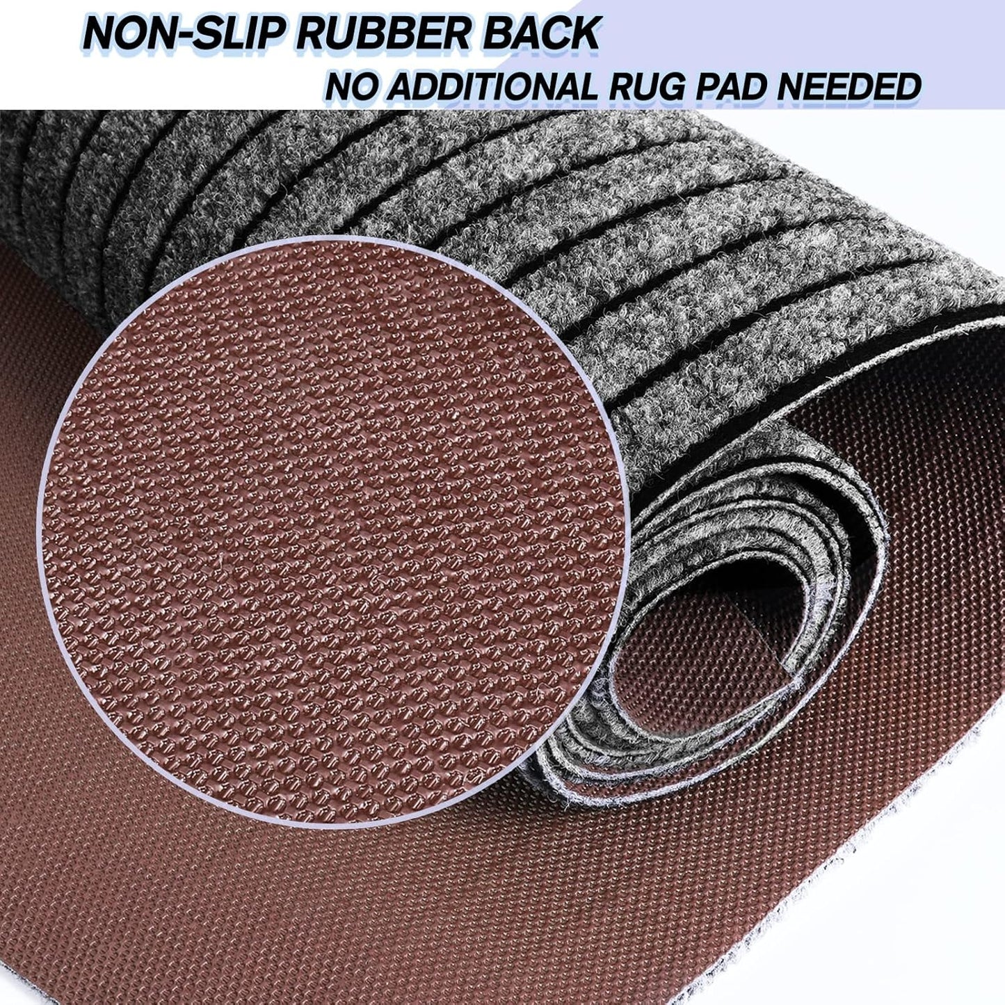Custom Size Backed Non-Slip Area Rugs Runner, Easy Clean, Waterproof Runner Rugs for Hallway Entryway, Kitchen, Laundry, 2FT x 7FT, Gray Stripe