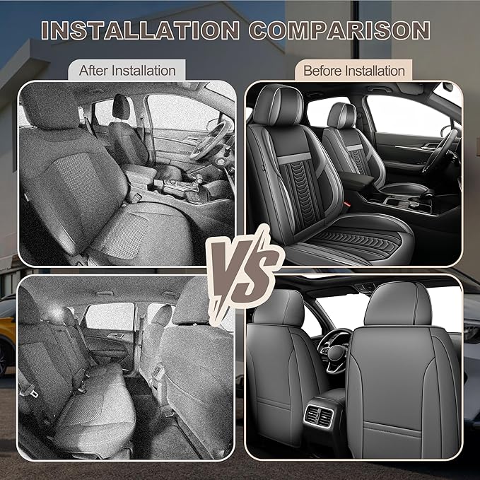 TTX LIGHTING for Kia Sorento 2007-2026 Seat Covers: Waterproof Leather Seat Protector with Airbag Compatible (2 Front Seats,Black&Gray)