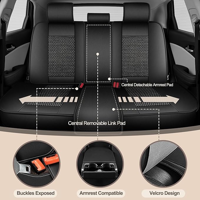 TTX LIGHTING for Kia Rio 2013-2023 Car Seat Covers, Breathable Ice Silk & Leather Seat Protector, Cool & Anti-Sweat for Long Driving, Airbag Compatible, 5 Seats Full Set (Black)