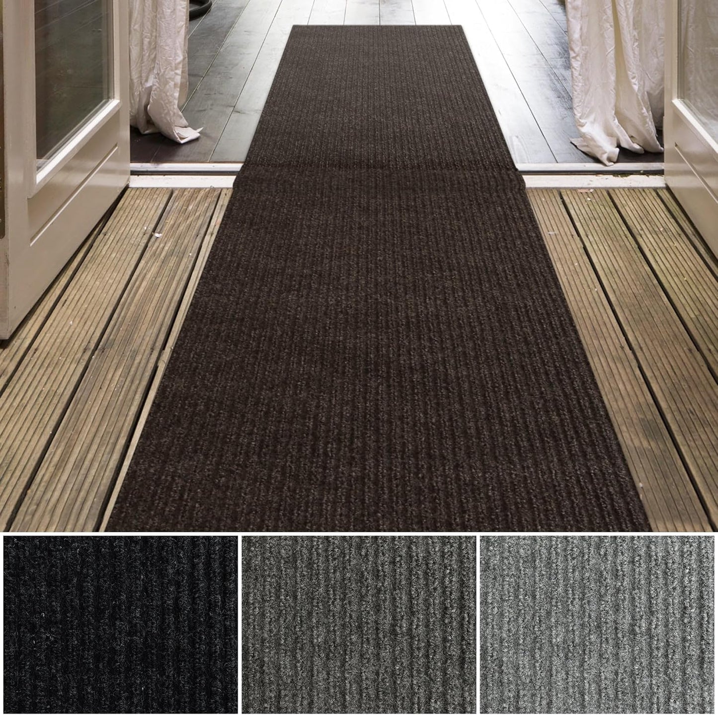 iCustomRug Spartan Weather Warrior Indoor/Outdoor Utility Ribbed Carpet Runner with Non-Slip Thermoplastic Rubber Backing, 6ft X 82ft in Brown