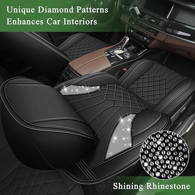 Bling Car Seat Covers Fit for Toyota Camry 2012-2025 2026: Waterproof Faux Leather Driver Seat Cover,Shining Diamond Automotive Seat Cushion All Seasons Seat Protector(5 Seats,Black)