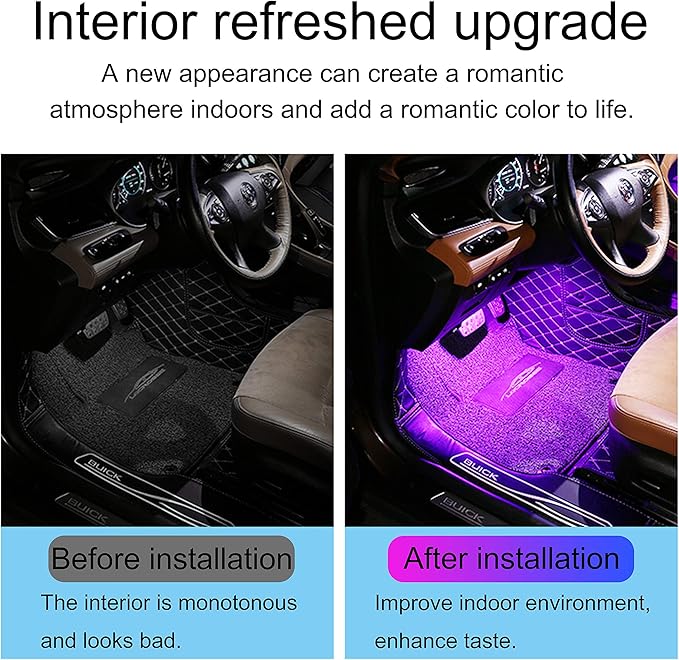 64 Colors Car Ambient Lighting Footwell RF Remote + APP Control Multicoloured Music Car Atmosphere Decorative Lighting Kit 1W DC 12V-24V