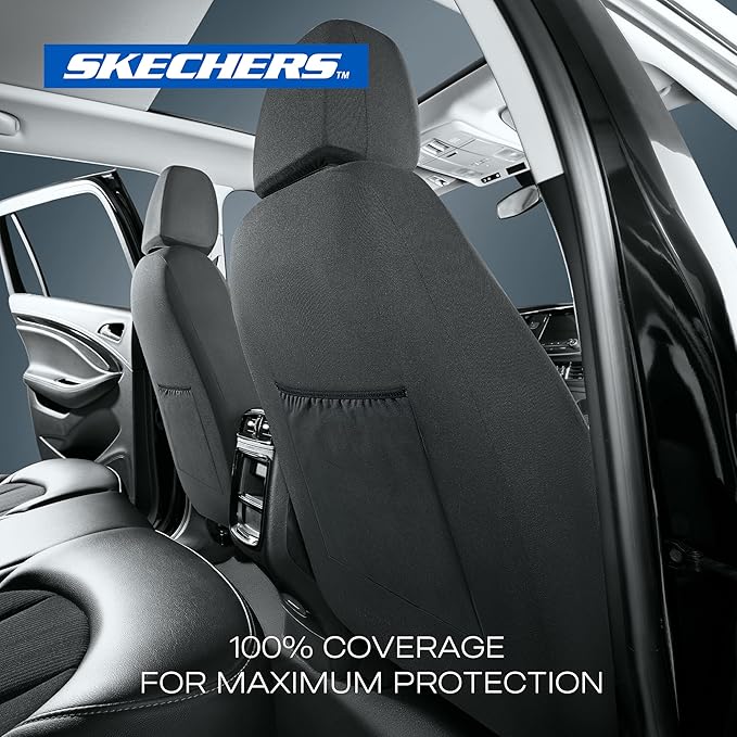Skechers Seat Covers, Premium Breathable Polyester Car Seat Covers, Car Seat Covers Front Seats Airbag Compatible, Automotive Comfort for Most Cars, Vans, Trucks, SUVs (Two Front, Blue)