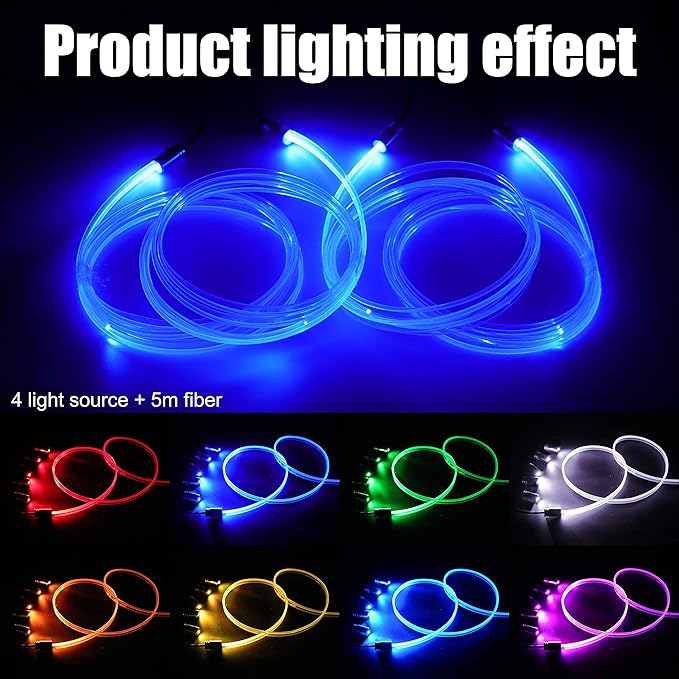 Car Atmosphere Light Kit 5m Fiber Optic RGB Multicolor Sound Active Music Sync Memory Function Bluetooth APP Control 64 Colors USB Car Interior Ambient Lighting Kit DC 12V
