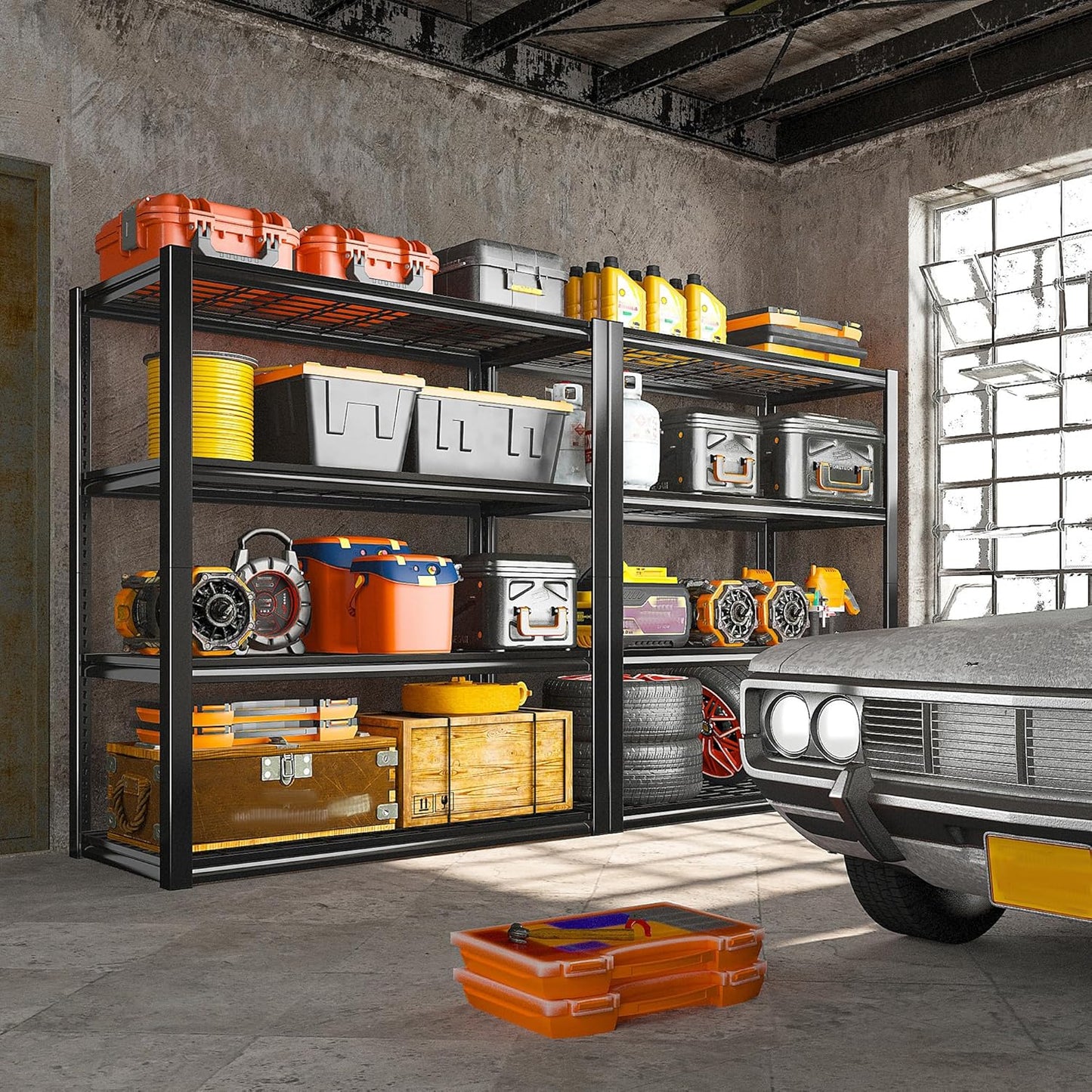 REIBII 40" W Garage Shelving 2240 LBS Storage Shelves Adjustable Metal Shelving Heavy Duty 4 Tier Metal Shelves for Storage Pantry Basement Warehouse 40" W × 19.5" D × 59.5" H, 2 Pack