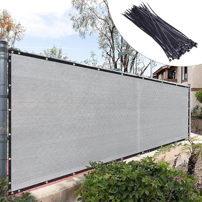 Royal Shade Custom Size 5' x 73' Grey Fence Privacy Screen Windscreen Cover Netting Mesh Fabric Cloth - Cable Zip Ties Included (We Make Custom Size)