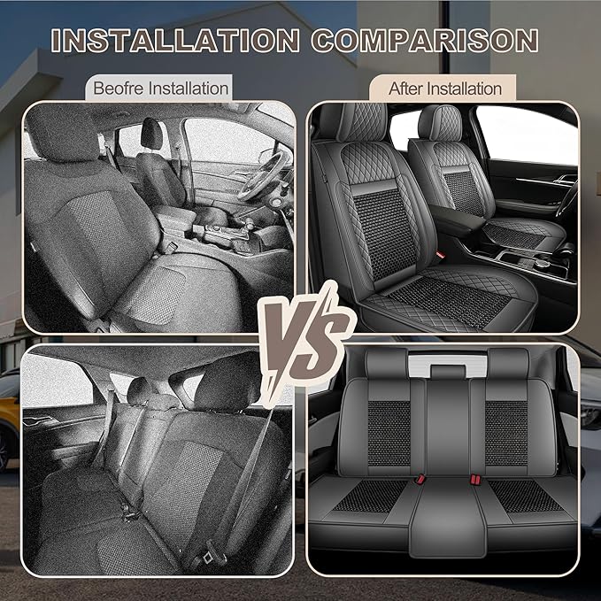 TTX LIGHTING for Honda Accord 2003-2017 Car Seat Covers, Breathable Ice Silk & Leather Seat Protector, Cool & Anti-Sweat for Long Driving, Airbag Compatible, 5 Seats Full Set (Black&Gray)
