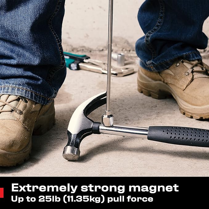 NoCry Telescoping Magnetic Pickup Tool with an Extra Strong 25lb Pull Force — Stainless Steel Magnet Stick Extendable up to 30in; Non-Slip Rubber Handle; Rust Proof and Corrosion Resistant