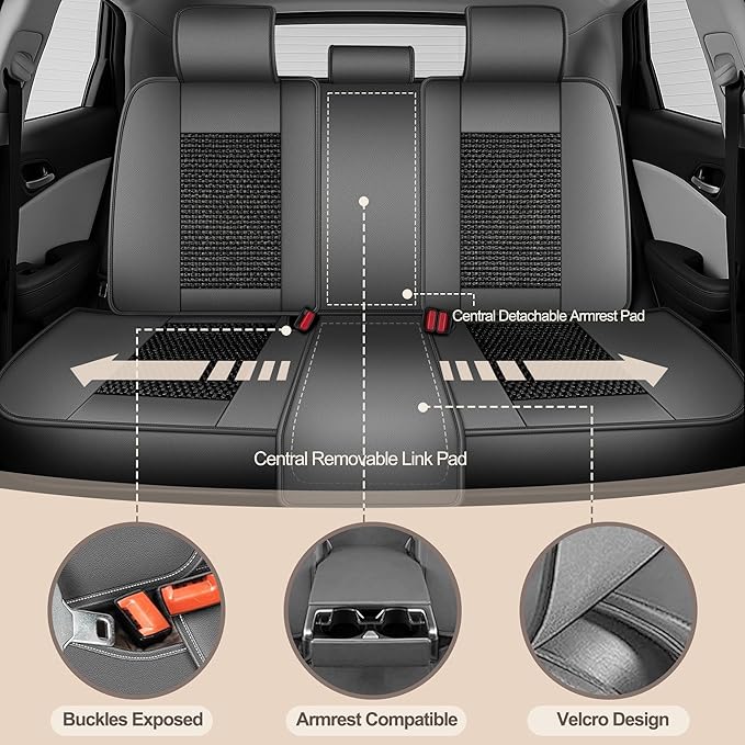 TTX LIGHTING for Jeep Patriot 2007-2017 Car Seat Covers, Breathable Ice Silk & Leather Seat Protector, Cool & Anti-Sweat for Long Driving, Airbag Compatible, 5 Seats Full Set (Black&Gray)