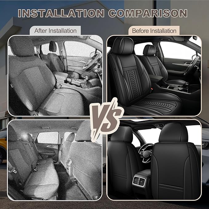 TTX LIGHTING for Toyota Prius 2003-2015 Seat Covers: Waterproof Leather Seat Protector with Airbag Compatible (2 Front Seats,Black)