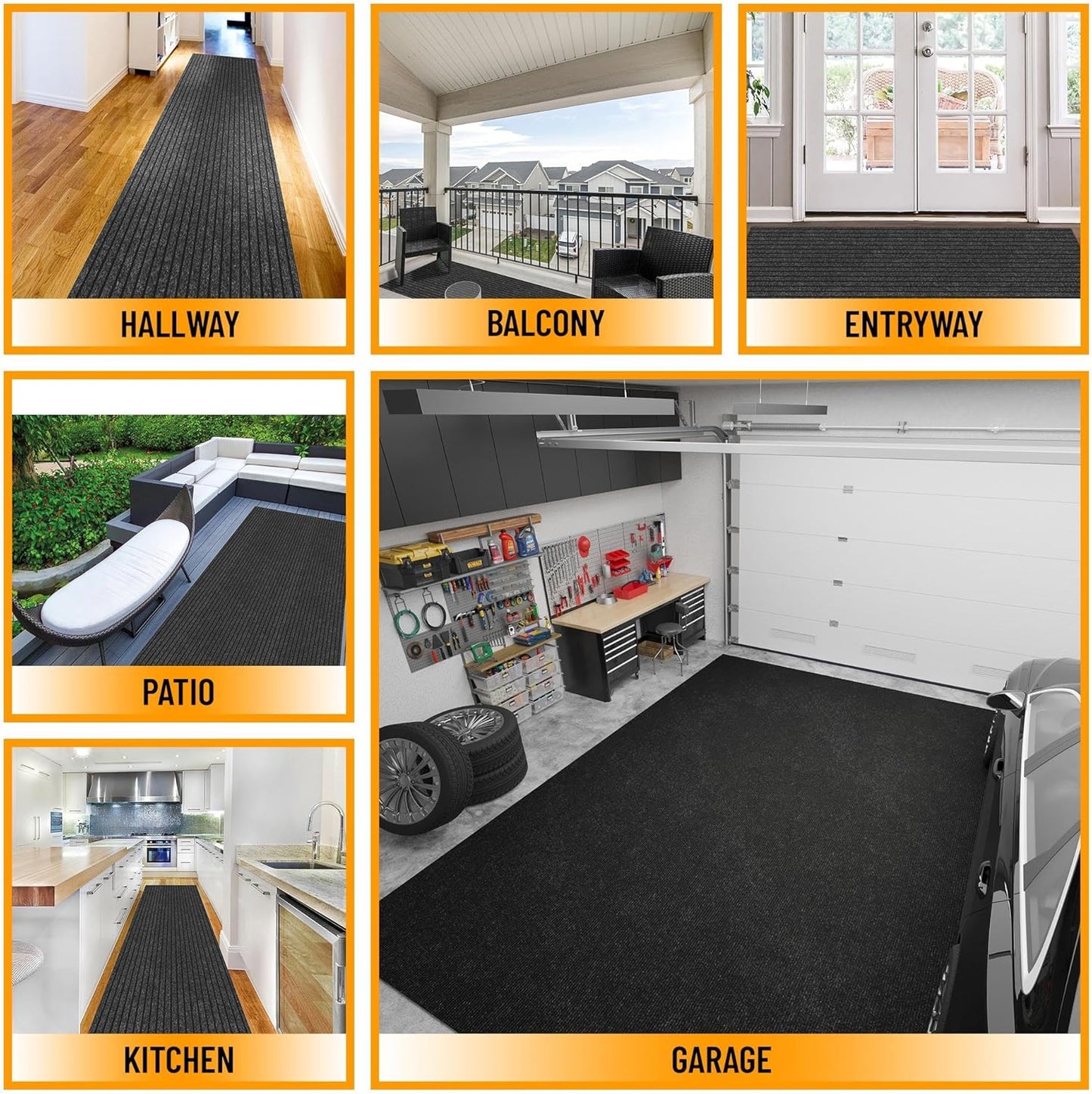 Ottomanson 2'7" x 12' Hallway Runner with Scraper Pile - Extra Durable Non-Slip Rug Mat for Indoor & Outdoor Use - Ideal for Kitchen, Entryway & Garage - High-Traffic Carpet, Black