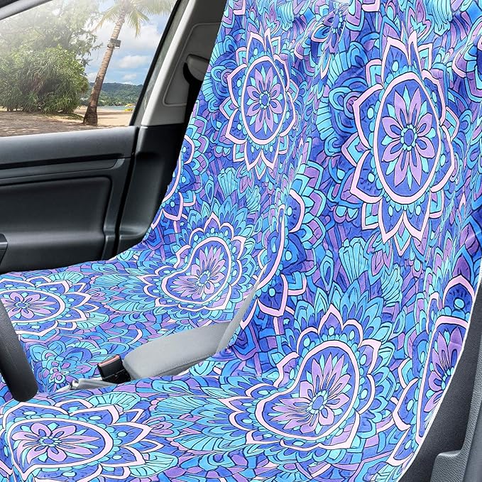2 Pack Car Seat Towel Covers with Storage Bag 63 x 32 Inch Athletic Running Towel Seat Sweat Washable Non Slip Cover Gift for Car Outdoor Sport Activities (Sea Turtles,Mandala)
