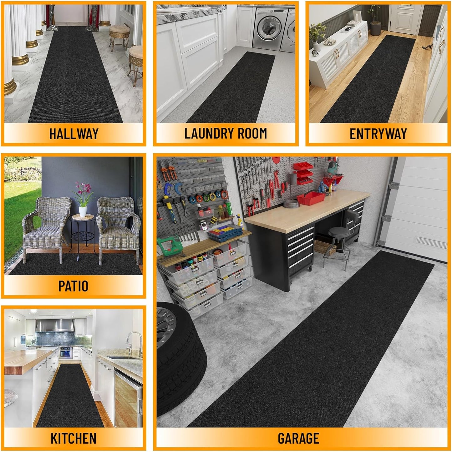 Ottomanson 2'7" x 49' Hallway Runner with Scraper Pile - Extra Durable Non-Slip Rug Mat for Indoor & Outdoor Use - Ideal for Kitchen, Entryway & Garage - High-Traffic Carpet, Black