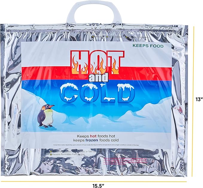 Superio Hot and Cold Insulated Bags for Food Delivery, Grocery Shopping Bags, Food Storage for Hot and Frozen Food for Travel, Disposable Cooler Bag, Reinforced Thermal Lunch Bag (6, 15.5"x13")