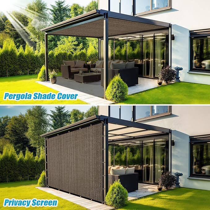 Amagenix 90% Shade Fabric 9'X 10' Mocha Sun Shade Cloth with Grommets for Pergola Replacement Shade Cover Canopy, Heavy Duty, Cable Zip Ties Included (We Customized)