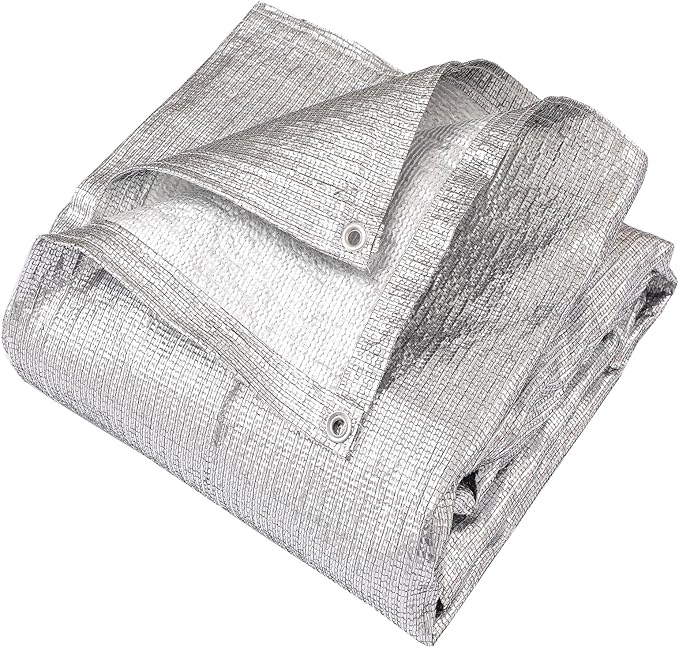 95% Sun Block Heavy Duty Aluminum Foil Shade Cloth with Grommets,8ft x 12ft, Mesh Sun Block Fabric Cover, Canopy, Privacy Screen for Outdoor Patio, Garden, Backyard, Silver