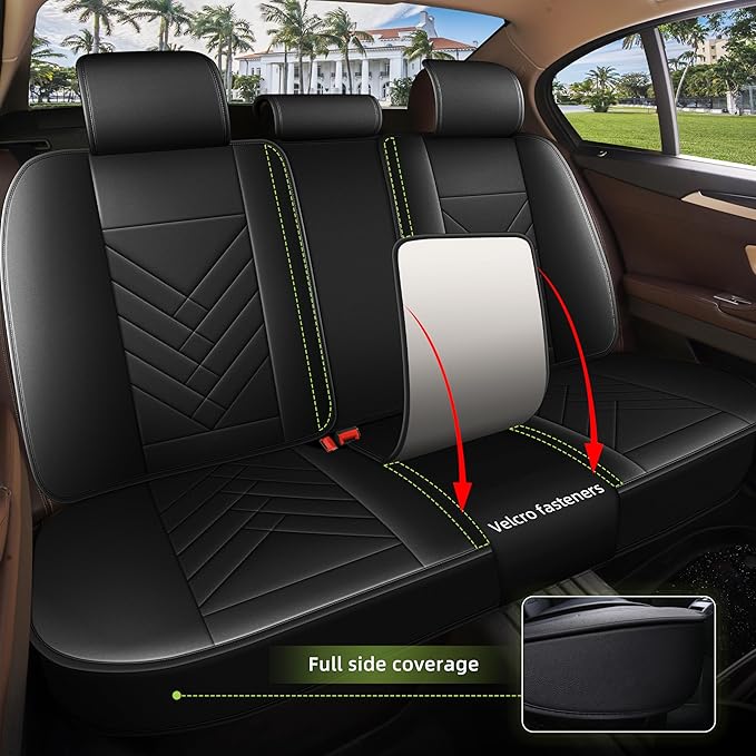 AOMSAZTO Car Seat Covers Full Set Fit for Nissan Kicks 2018-2025 2026 Waterproof Faux Leather Car Seat Cushions Automotive 5 Seat Covers Set（Black）