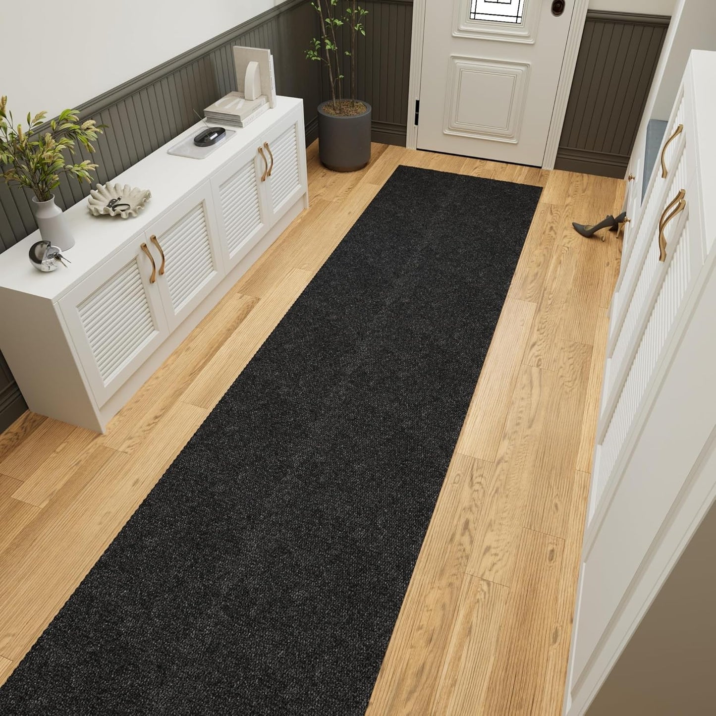 Ottomanson 2'7" x 51' Hallway Runner with Scraper Pile - Extra Durable Non-Slip Rug Mat for Indoor & Outdoor Use - Ideal for Kitchen, Entryway & Garage - High-Traffic Carpet, Black