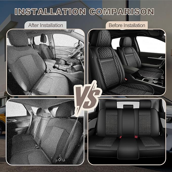 TTX LIGHTING for VW Passat 1999-2022 Car Seat Covers, Breathable Ice Silk & Leather Seat Protector, Cool & Anti-Sweat for Long Driving, Airbag Compatible, 5 Seats Full Set (Black)