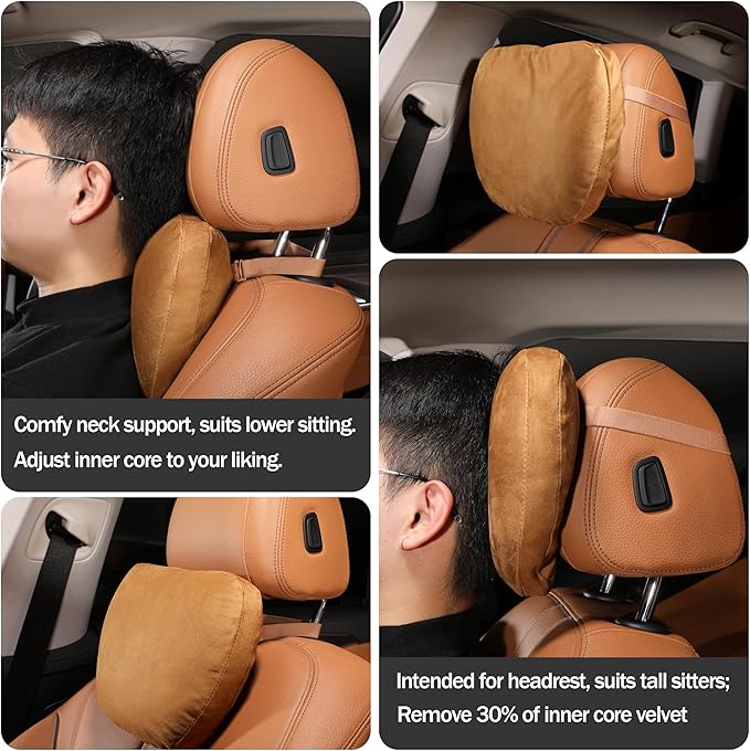 2pcs Car Neck Pillow for headrests,Support Drive Seats Head Cushion Pillows,Superfiber Suede,Plant-Based Polyester,Thickness & Height Adjustable,11.8x7.5,Inner Liner fillable(Grey)