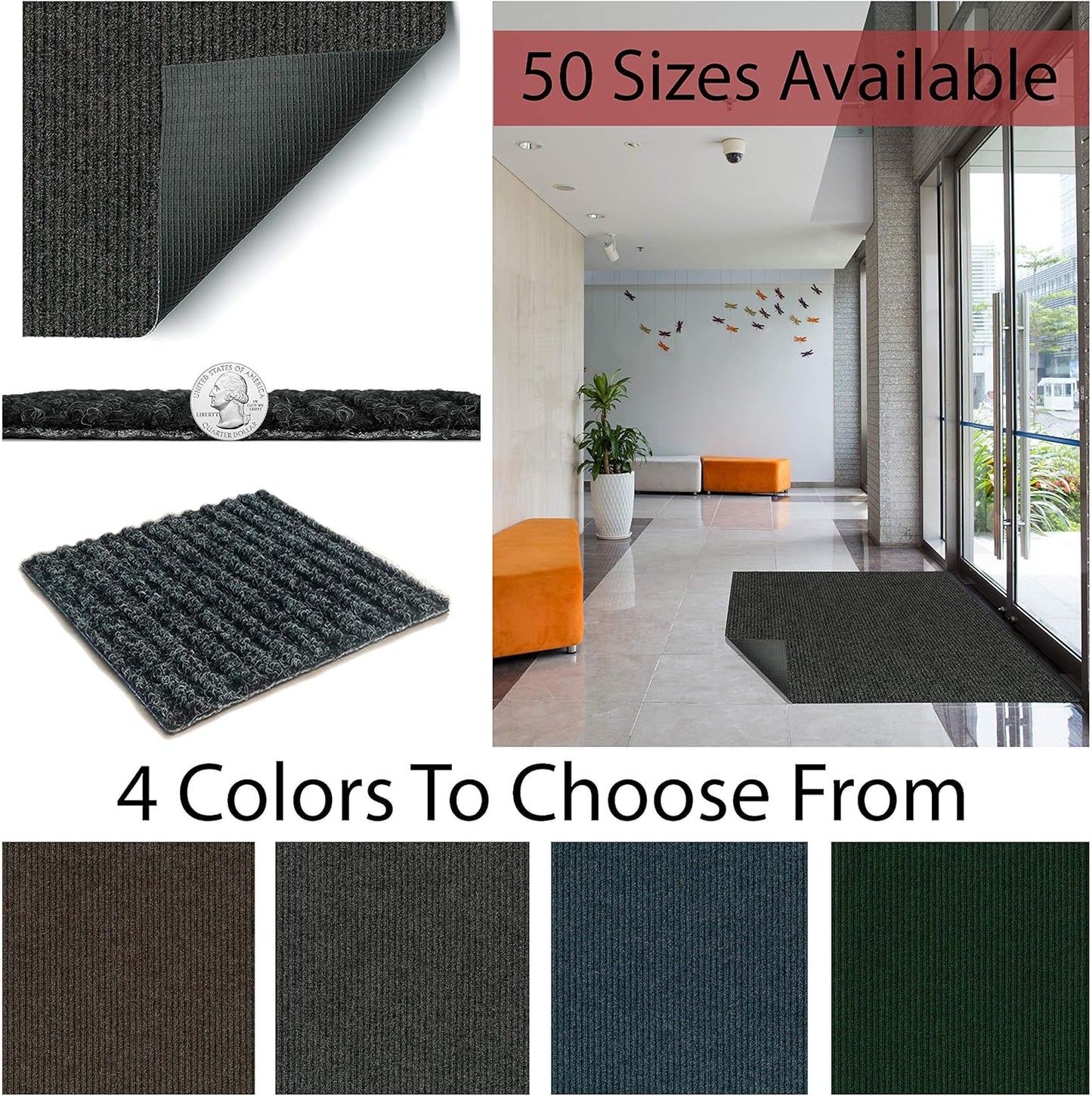 KOECKRITZ Heavy Duty Durable All Weather Indoor/Outdoor Non Slip Entrance Mat Rugs and Runners for Office Business Building Home Garage Front Door (5' x 20', Brick)