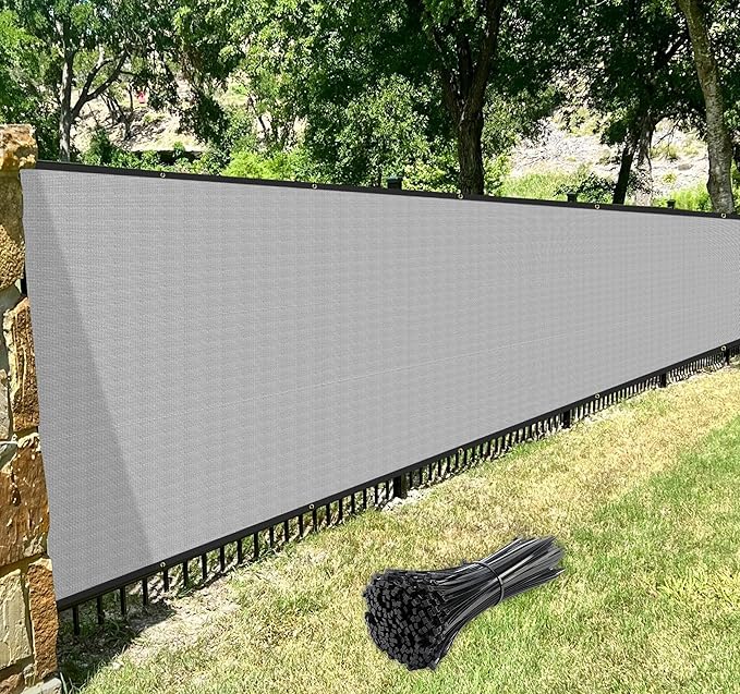 Windscreen4less Privacy Fence Screen Heavy Duty Windscreen Fencing Mesh Fabric Shade Net Cover with Brass Grommtes for Outdoor Wall Garden Yard Pool Deck, 8'x83' Light Gray